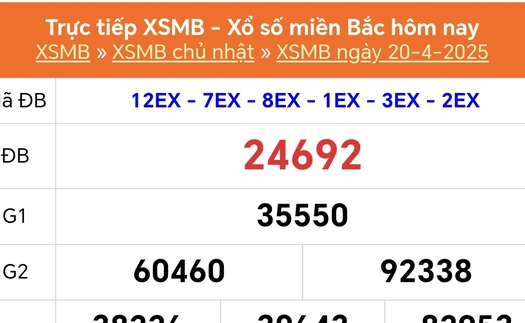 XSMB 20/4- Kết quả Xổ số miền Bắc hôm nay 20/4/2025 - Kết quả XSMB Chủ nhật ngày 20 tháng 4