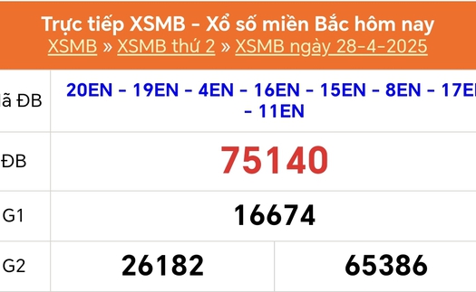 XSMB 28/4 - Kết quả Xổ số miền Bắc hôm nay 28/4/2025 - Kết quả XSMB thứ Hai ngày 28 tháng 4