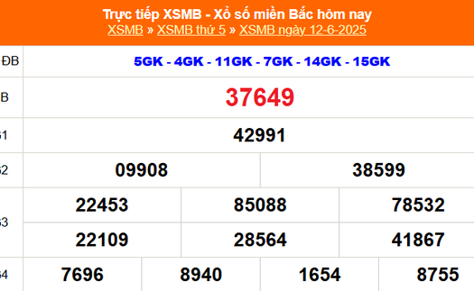XSMB 12/6 - Kết quả Xổ số miền Bắc hôm nay 12/6/2025 - Kết quả XSMB thứ Năm ngày 12 tháng 6