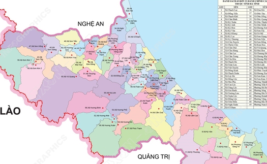 69 đơn vị hành chính cấp xã của tỉnh Hà Tĩnh năm 2025