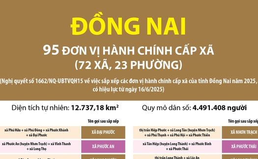 Thông tin chi tiết sắp xếp các đơn vị hành chính cấp xã của tỉnh Đồng Nai