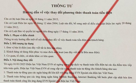 Cảnh giác với văn bản giả mạo EVN phát tán thông tin sai lệch