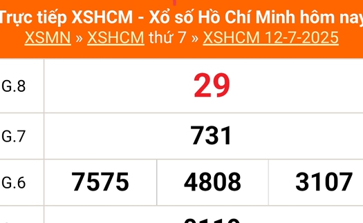 XSHCM 12/7 - XSTP thứ Bảy - Kết quả xổ số Hồ Chí Minh hôm nay ngày 12/7/2025