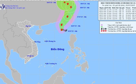 Dự báo thời tiết ngày 5/7: Áp thấp nhiệt đới đã mạnh lên thành cơn bão số 2