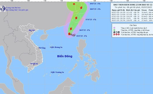 Bão di chuyển theo hướng Bắc Đông Bắc hướng về vùng biển tỉnh Phúc Kiến (Trung Quốc)
