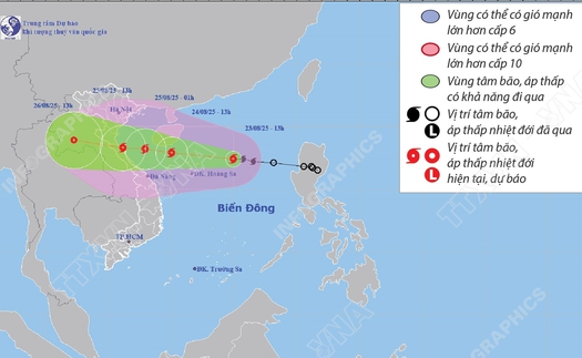 Đường đi của bão số 5 năm 2025: dự báo từ 13h ngày 23/8 đến 13h ngày 26/8/2025