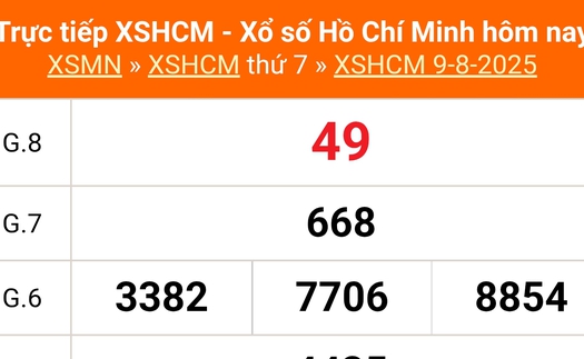 XSHCM 9/8 - XSTP thứ Bảy - Kết quả xổ số Hồ Chí Minh hôm nay ngày 9/8/2025
