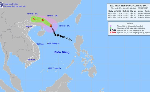 Bão số 7 sẽ suy yếu dần thành áp thấp nhiệt đới trong sáng 8/9