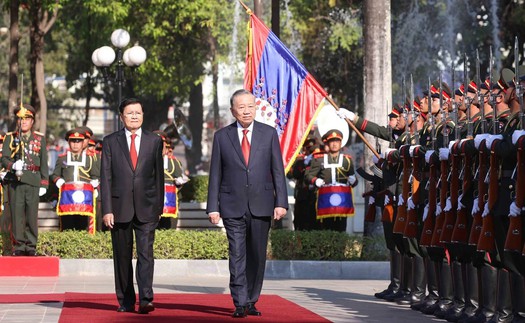 Lễ đón trọng thể Tổng Bí thư Tô Lâm tại thủ đô Viêng Chăn, Lào