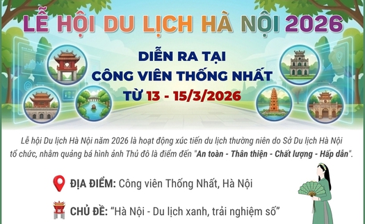 Lễ hội Du lịch Hà Nội 2026 diễn ra tại Công viên Thống nhất từ 13 - 15/3/2026