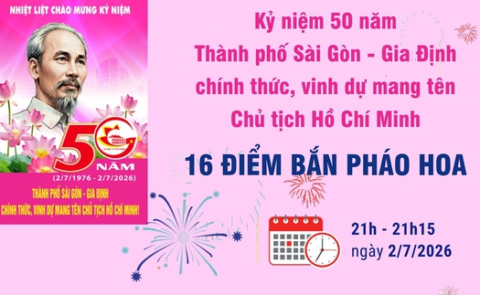 16 điểm bắn pháo hoa tại Thành phố Hồ Chí Minh dịp kỷ niệm 50 năm mang tên Bác 