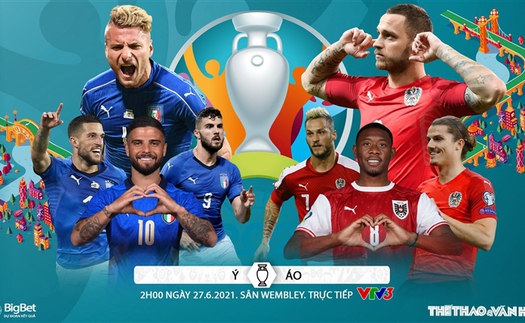 Kèo nhà cái. Soi kèo Ý vs Áo. VTV6 VTV3 trực tiếp bóng đá EURO 2021