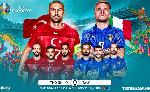 Thổ Nhĩ Kỳ vs Ý: Kèo nhà cái. Kèo EURO 2021. VTV6, VTV3 trực tiếp bóng đá EURO