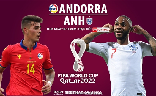 Soi kèo nhà cái Andorra vs Anh. Nhận định, dự đoán bóng đá World Cup 2022 (1h45, 10/10)