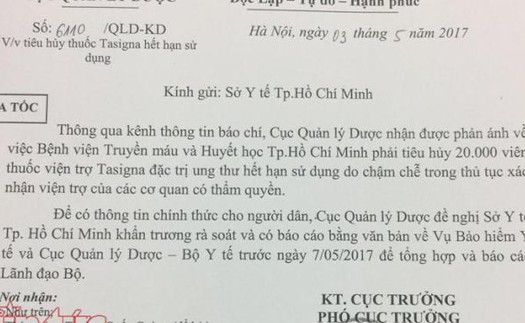 Bộ Y tế lên tiếng về việc 20.000 viên thuốc ung thư tiêu hủy