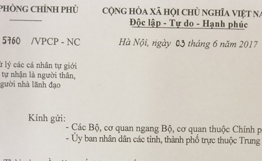 Thủ tướng yêu cầu xử lý nghiêm cá nhân tự nhận là người nhà lãnh đạo