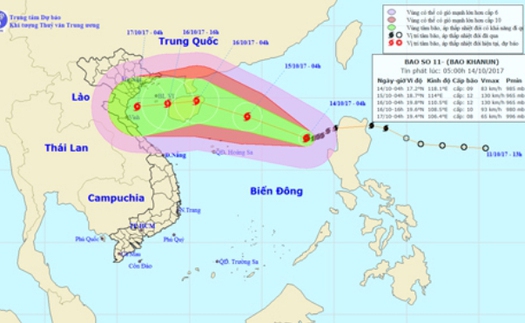 Bão số 11 giật cấp 12 và tiếp tục mạnh lên có thể đổ bộ miền Bắc và Bắc Trung bộ