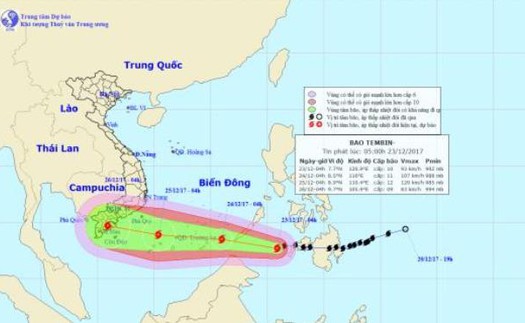 Ngày 25/12, bão số 16 sẽ đi vào đất liền, gió giật cấp 12-13