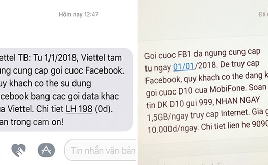 Viettel, MobiFone, VinaPhone đồng loạt ngưng gói cước lướt Facebook, YouTube