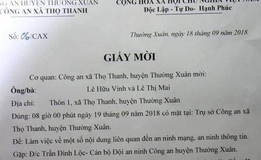 Không có việc công an Thanh Hóa mời người dân lên làm việc vì đưa thông tin trường học lạm thu lên facebook