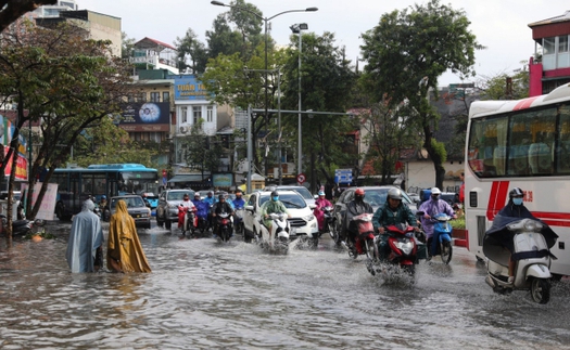 Hà Nội mưa lớn, nhiều tuyến phố ngập úng, cây đổ đè bẹp ô tô