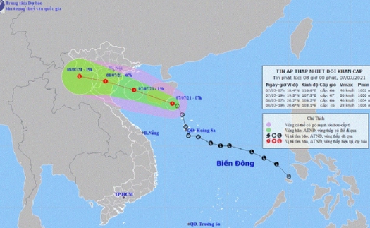 Cập nhật: Đến sáng 8/7, áp thấp nhiệt đới gây gió cấp 6-7 ven biển từ Quảng Ninh đến Nghệ An