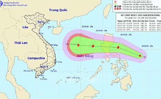 Ảnh hưởng bão số 14, khu vực giữa và Nam Biển Đông gió giật cấp 11, biển động rất mạnh