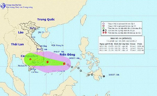 Bão số 14 di chuyển theo hướng Tây Tây Nam và khả năng mạnh thêm