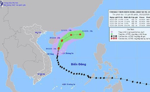 Bão số 9 đổi hướng Đông Bắc và suy yếu dần thành áp thấp nhiệt đới