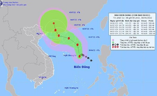 Bão số 1 di chuyển theo hướng Bắc Tây Bắc và khả năng mạnh thêm