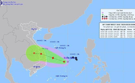 Áp thấp nhiệt đới di chuyển chậm, có thể giật cấp 10