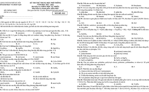 Đề thi môn Hóa học tốt nghiệp THPT quốc gia năm 2022