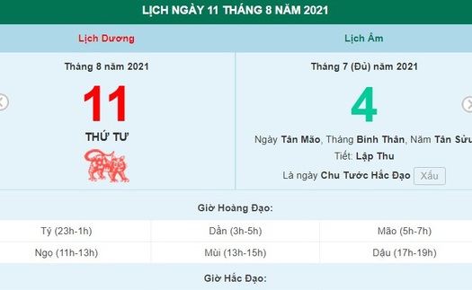 Xem lịch ngày 11 tháng 8 năm 2022 là ngày tốt hay xấu?