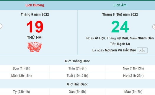 Lịch âm 19/9, xem lịch thứ Hai ngày 19 tháng 9 năm 2022 là ngày tốt hay xấu?