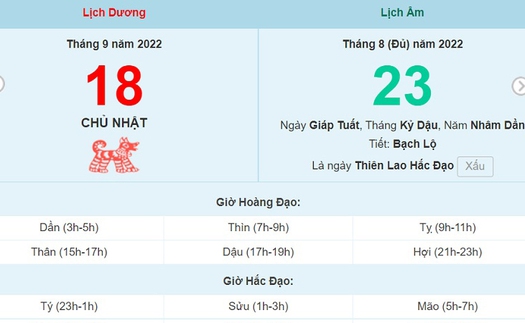 Lịch âm 18/9, xem lịch Chủ nhật ngày 18 tháng 9 năm 2022 là ngày tốt hay xấu?