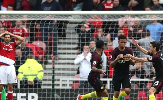 Middlesbrough 2-2 Man City: Gabriel Jesus sắm vai Chúa cứu thế. Man City thoát thua trên sân khách