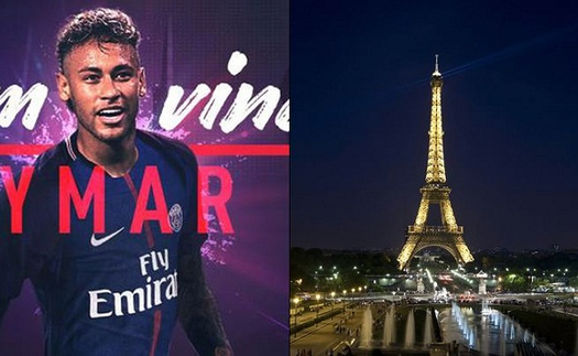 Tháp Eiffel đổi màu để chào đón Neymar. PSG 'chọc quê' Pique