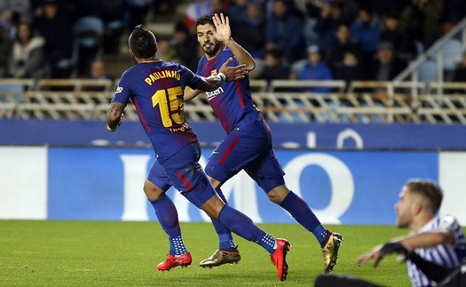 Video bàn thắng Sociedad 2-4 Barca: Tam tấu Suarez, Messi và Paulinho lại nổ súng