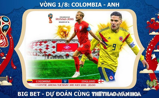 CHỌN KÈO Colombia vs Anh (1h00 ngày 4/7), vòng 1/8 World Cup 2018