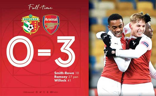 Video clip bàn thắng Vorskla 0-3 Arsenal: Ngôi đầu bảng cho 'Pháo thủ'