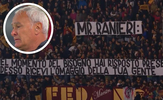 Xúc động khoảnh khắc Claudio Ranieri bật khóc khi được CĐV AS Roma tri ân