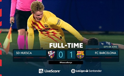 Huesca 0-1 Barcelona: De Jong toả sáng, Barcelona thắng trận đầu tiên trong năm 2021