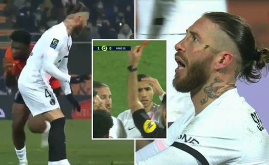 Sergio Ramos lập kỷ lục… thẻ đỏ mới, PSG suýt thua Lorient