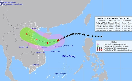 Bão số 6 cách Quảng Bình - Quảng Trị khoảng 260 km