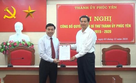 Bổ nhiệm ông Nguyễn Văn Mạnh làm Bí thư Thành ủy Phúc Yên