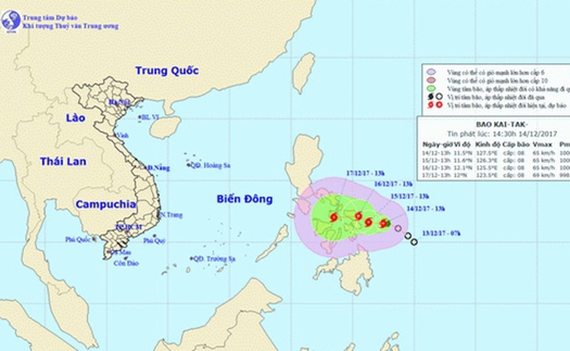 Bão Kai tak đi vào Biển Đông, trong 24 giờ tới có thể mạnh thêm