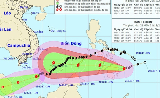 Bão số 16 đã áp sát bờ biển Việt Nam và tiếp tục mạnh lên
