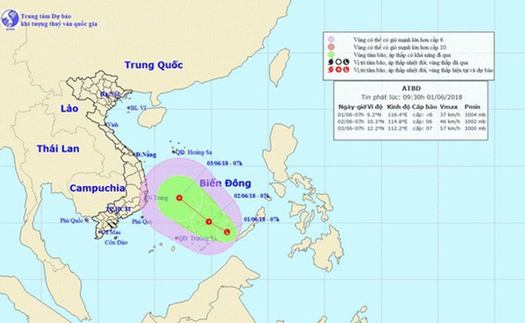 Thời tiết đêm 1 ngày 2/6: Áp thấp nhiệt đới trên khu vực Nam Biển Đông