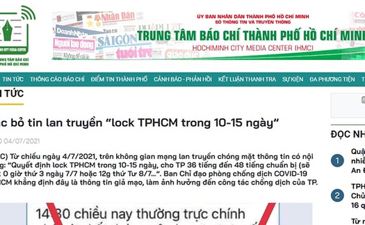 Bác bỏ thông tin 'đóng cửa' Thành phố Hồ Chí Minh trong 10-15 ngày