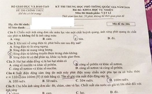 Kỳ thi THPT Quốc gia năm 2018: Đề thi và đáp án môn Vật Lý